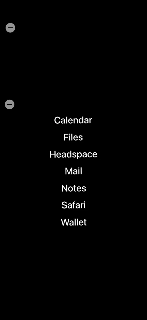 An iPhone home screen with a Smile widget listing apps as words